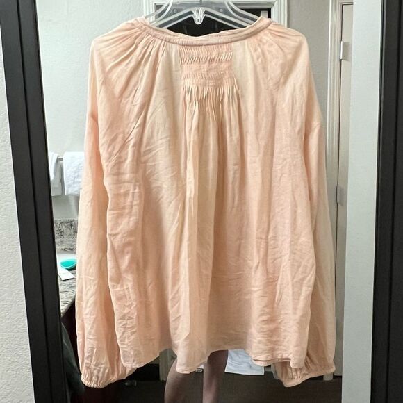 Free People Shimla Peach Ivory boho peasant lace Embroidered Split Neck Top XS - Picture 8 of 16